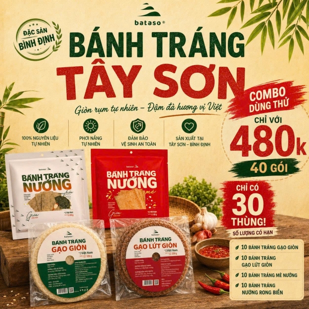 Combo Dùng Thử - 2 gói Bánh tráng nướng + 2 bánh gạo giòn